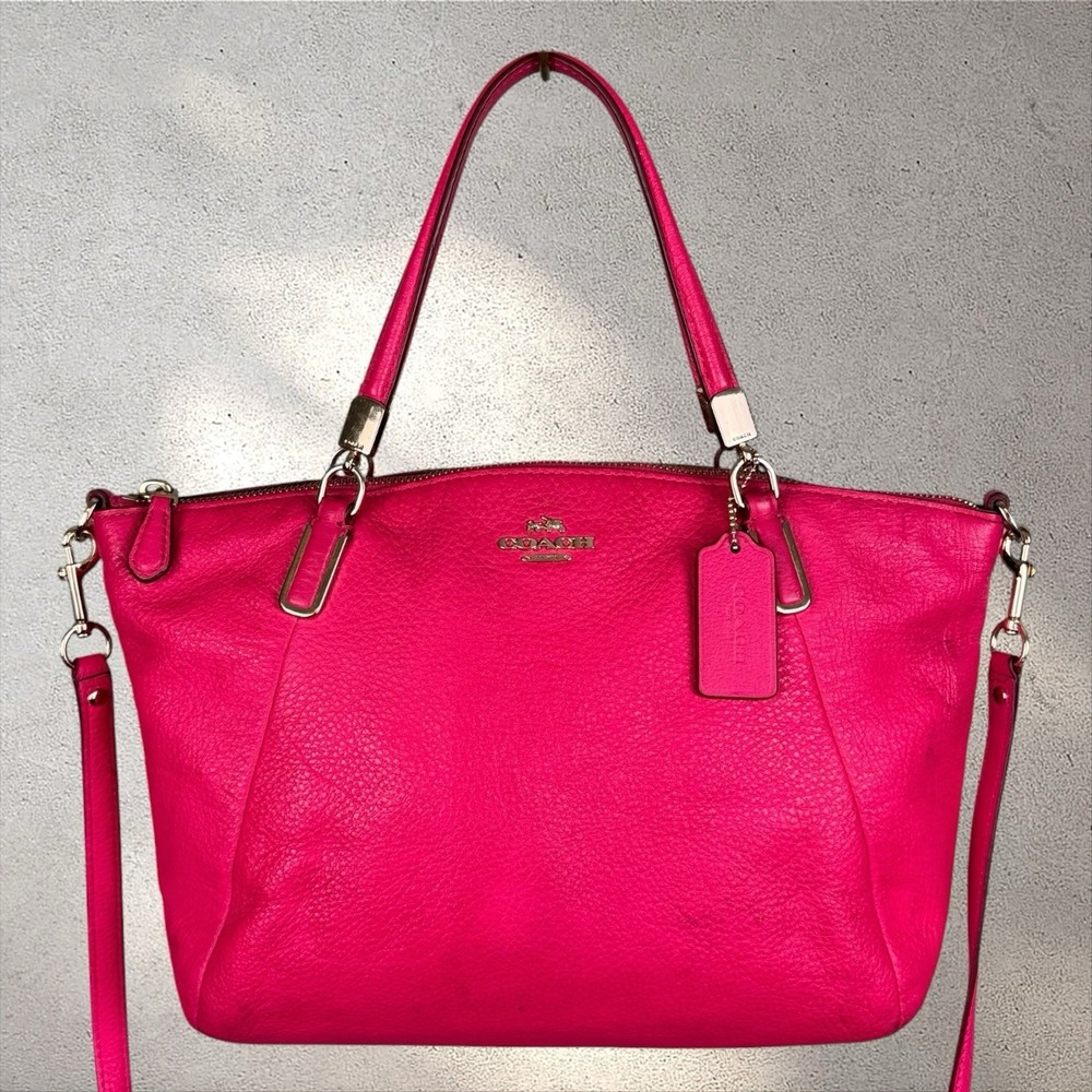 Coach Kelsey Satchel Pink Pebbled Leather Crossbody Shoulder Bag F34493